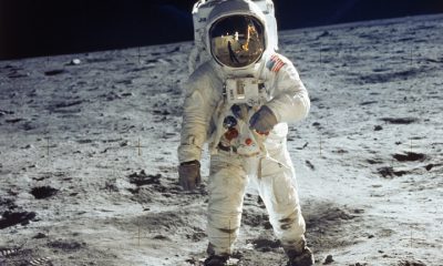 UNSPECIFIED - JULY 20:  Apollo 11 astronaut Buzz Aldrin standing on moon, with astronaut Neil Armstrong & lunar module reflected in helmet visor, during historic 1st walk on lunar surface.  (Photo by NASA/NASA/Time & Life Pictures/Getty Images)