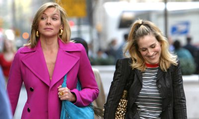 Kim Cattrall and Sarah Jessica Parker during Kim Cattrall and Sarah Jessica Parker On Location For "Sex And The City" at Saks Fifth Ave in New York, New York, United States. (Photo by James Devaney/WireImage)