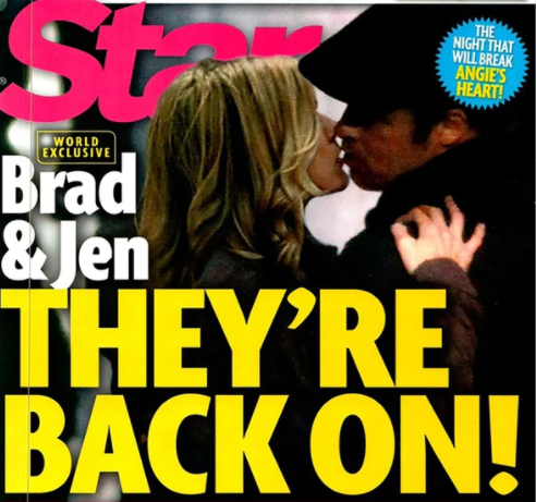 Beso entre Jennifer Aniston y Brad Pitt- revista